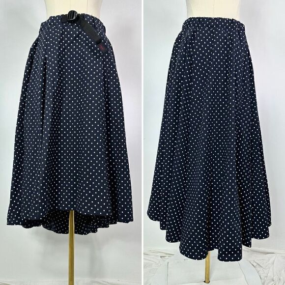 Gramicci Talecut Hi Low Dot Navy Blue Cotton Midi Skirt Sz F (Free Size/ OS) - Picture 1 of 8